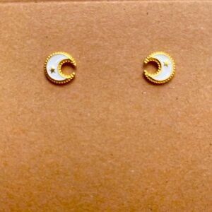 White & Gold Galaxy Stud Earrings